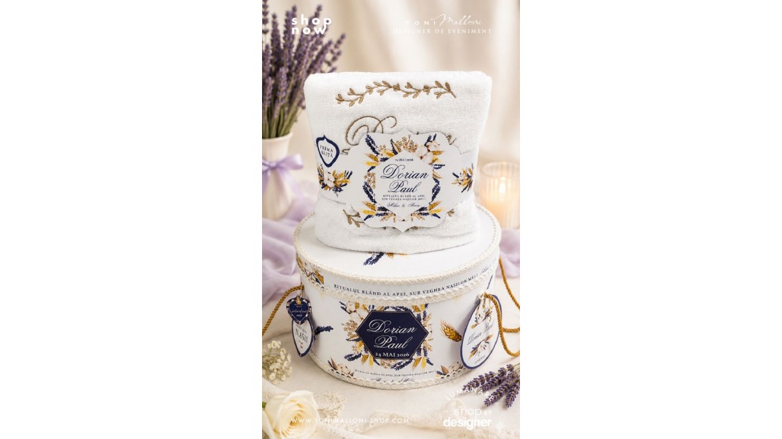 Set Prima Băiță după Botez Lavandă si Grâu Ritualul Blând al Apei cu Nașii Personalizat pentru Băieți 10